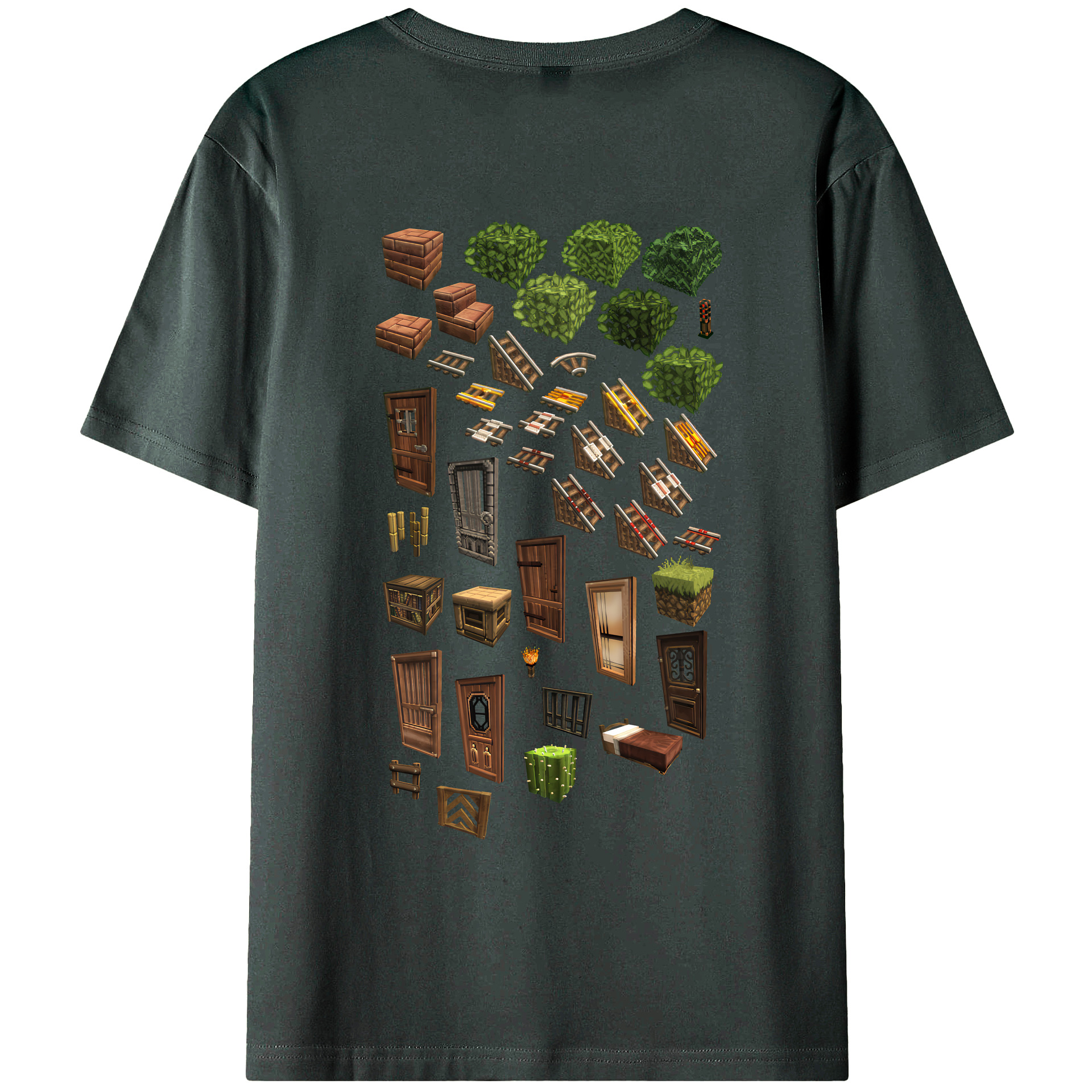 （画像用） マインクラフト ブロックの世界 Minecraft MC Block world 綿100％ メンズ半袖Tシャツ（バックプリント） 通気性